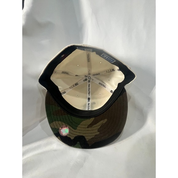New Era Boston Red Sox Baseball Cap Cream Camo B Logo Fitted Size 7 5/8 - Picture 7 of 10